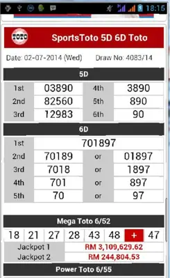 Toto Results Live android App screenshot 3